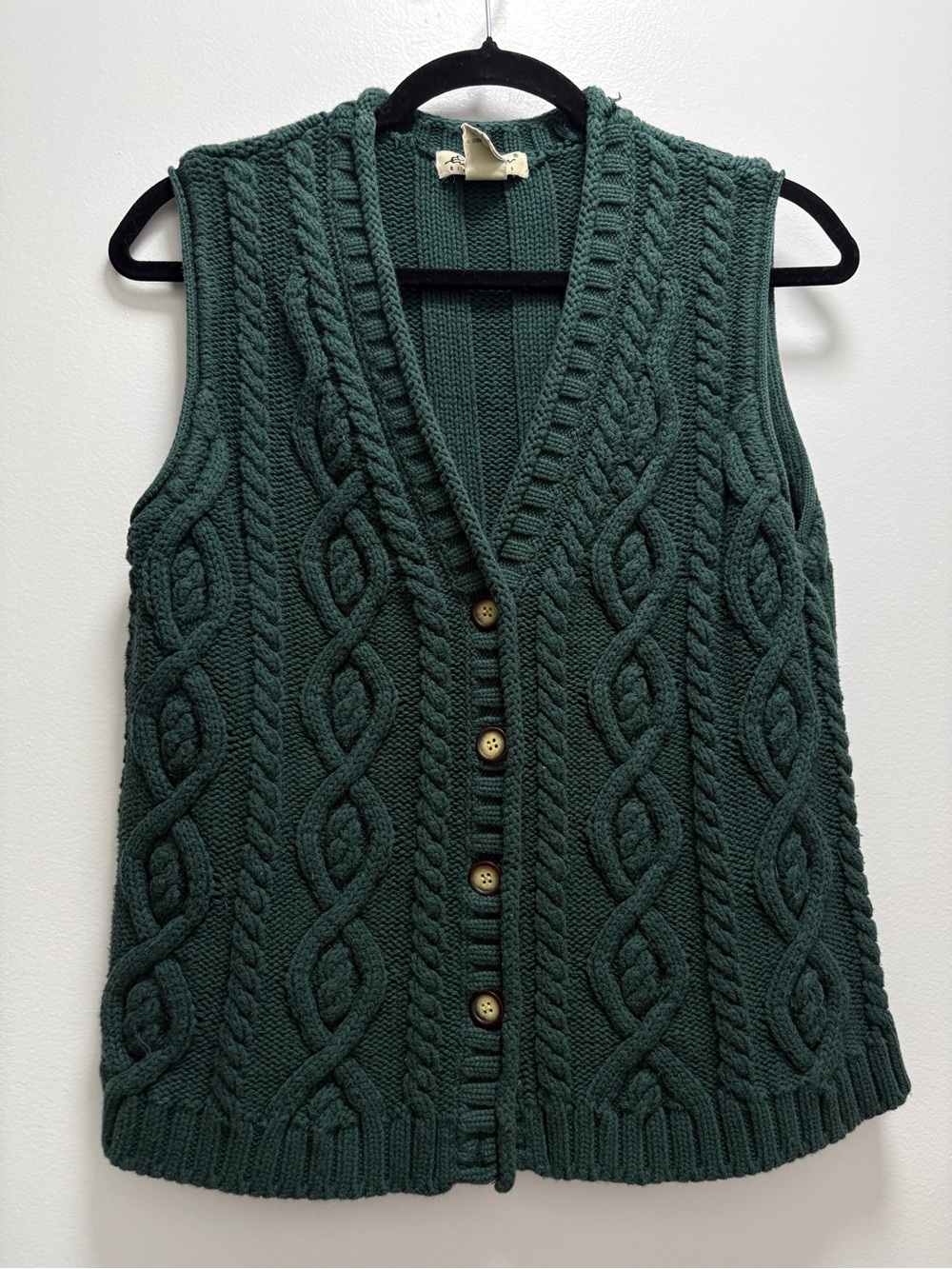 Eddie Bauer Cable Knit Button-Front Sweater Vest - Dark Green - M -